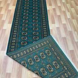 2.6x10 Sea Green Color Bokhara Rug - Runner Hallway Luxury Bukhara Fine Quality Woolen Afghan - thumbnail 4