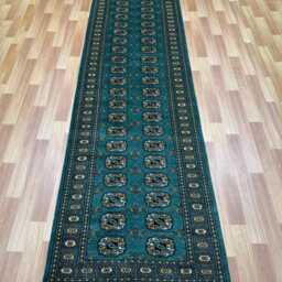 2.6x10 Sea Green Color Bokhara Rug - Runner Hallway Luxury Bukhara Fine Quality Woolen Afghan - thumbnail 2
