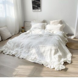 Set Of 3 Shabby Softened Linen Bedding. Ruffled Linen Duvet Cover With 2 Pillowcases, Custom Bedding, Us Import Tariffs Prepaid - thumbnail 2