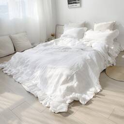 Set Of 3 Shabby Softened Linen Bedding. Ruffled Linen Duvet Cover With 2 Pillowcases, Custom Bedding, Us Import Tariffs Prepaid - thumbnail 3