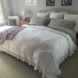 Set Of 3 Shabby Softened Linen Bedding. Ruffled Linen Duvet Cover With 2 Pillowcases, Custom Bedding, Us Import Tariffs Prepaid - thumbnail 1