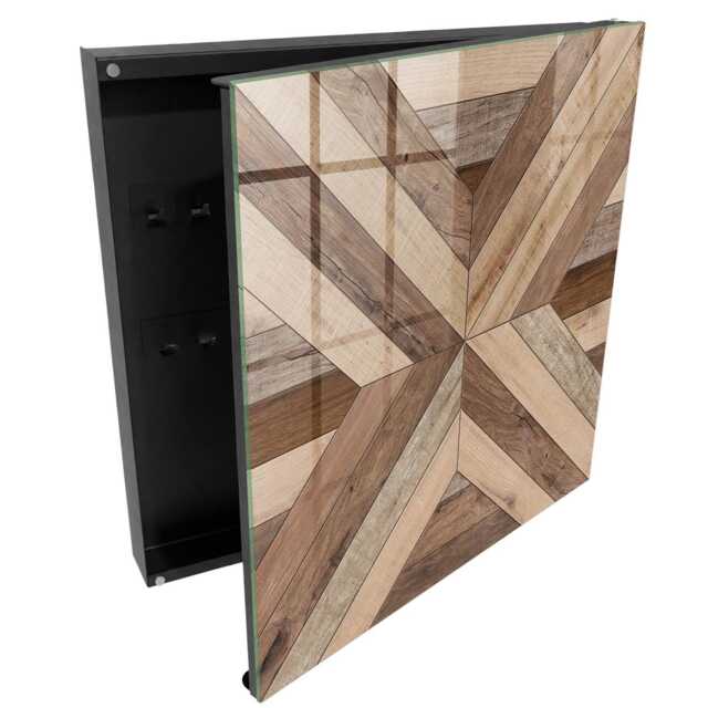 Wooden Geometry Wall Mounted Key Cabinet, Brown Box For Wall, Geometric Geometry, Lovers Of Natural Elements - image 1