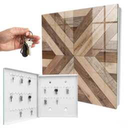 Wooden Geometry Wall Mounted Key Cabinet, Brown Box For Wall, Geometric Geometry, Lovers Of Natural Elements - thumbnail 2