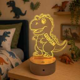 Personalised Dinosaur Night Light - Custom Name Kids Lamp Nursery Led Colour Changing Baby Room Decor Gift