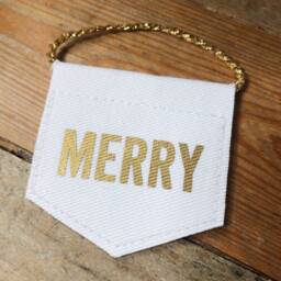 Set Of 5 Traditional Word Teeny Banners - White & Gold Christmas Tree Decorations, Hanging Decorations - thumbnail 3