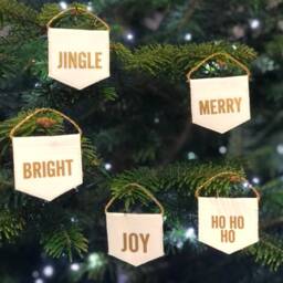 Set Of 5 Traditional Word Teeny Banners - White & Gold Christmas Tree Decorations, Hanging Decorations - thumbnail 2