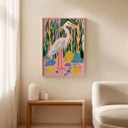 Crane Bamboo Poster, Tropical Bird Print, Botanical Wall Art - thumbnail 3