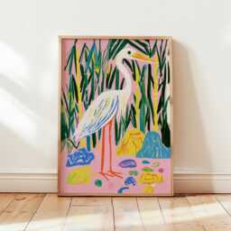 Crane Bamboo Poster, Tropical Bird Print, Botanical Wall Art - thumbnail 4