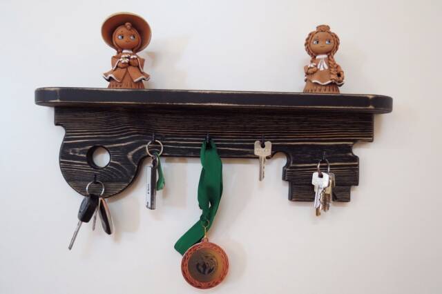 Key Holder Shelf Wall Wood Key Hook Rustic Hanging Awards Organizer Jewelry Hanger Shelves - image 1