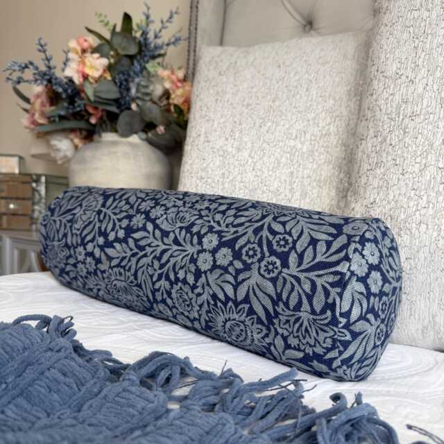 "Hidcote Navy Floral Bolster Cushion 16"" X 6" - image 1