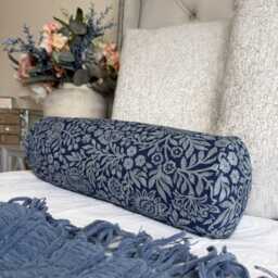 "Hidcote Navy Floral Bolster Cushion 16"" X 6" - thumbnail 1