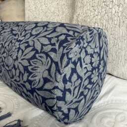 "Hidcote Navy Floral Bolster Cushion 16"" X 6" - thumbnail 3