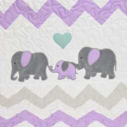 Elephant Family Baby Quilt, Chevron Gray Purple Toddler Blanket, Handmade Crib Bedding For Boy Or Girl - thumbnail 3
