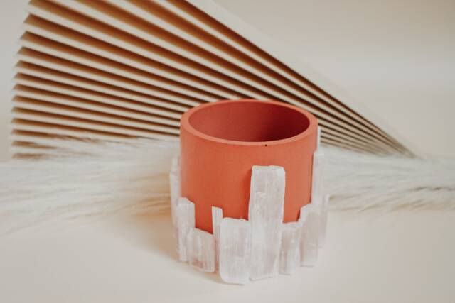 Selenite Crystal Cement Planter Modern Home Decor, Plant Pot Or Votive - image 1