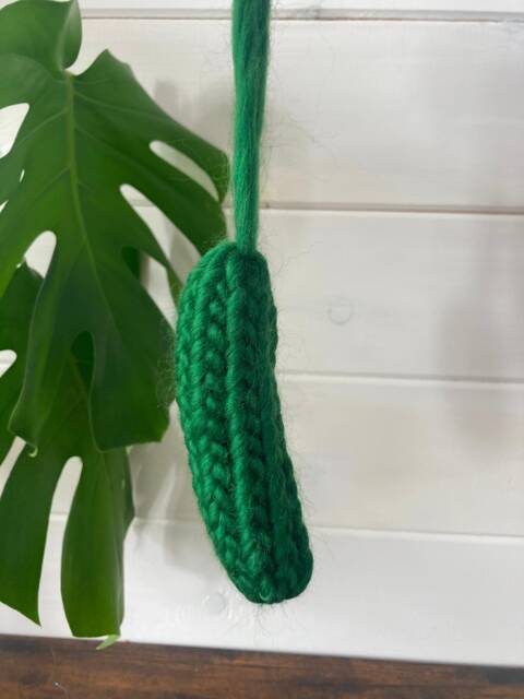 Hand-Knitted Christmas Tree Pickle Ornament Merino Wool Bauble