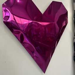 Pink Chrome Heart Sculpture Metal Wall/Garden Art - thumbnail 4