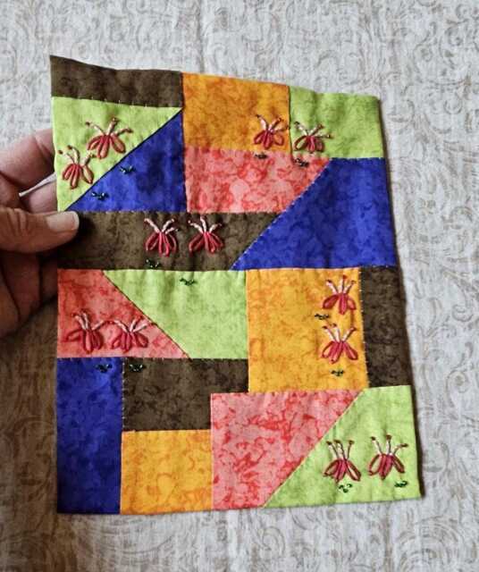 Quilted Wall Hanging Mini, Hand Sewn Art Beaded, Tie Dye Hanging, Rv Small Quilt Embroidery, Housewarming Gift 03 - image 1