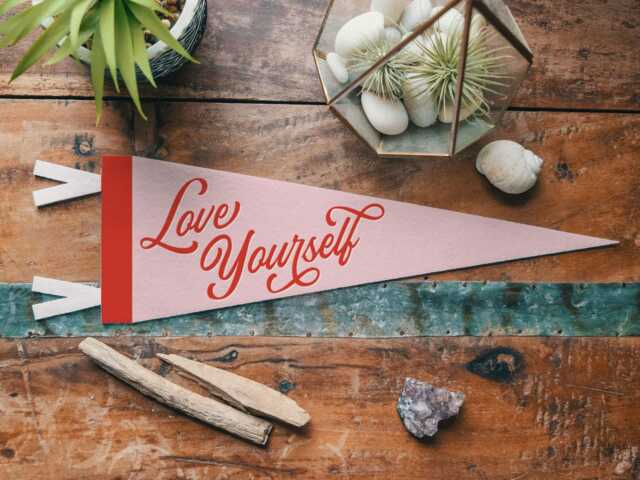 Love Yourself Felt Pennant - Vintage Self Positivity Banner, Inspirational Girl Kids Room Decor, Message Wall Art, Home Accent Gift - image 1