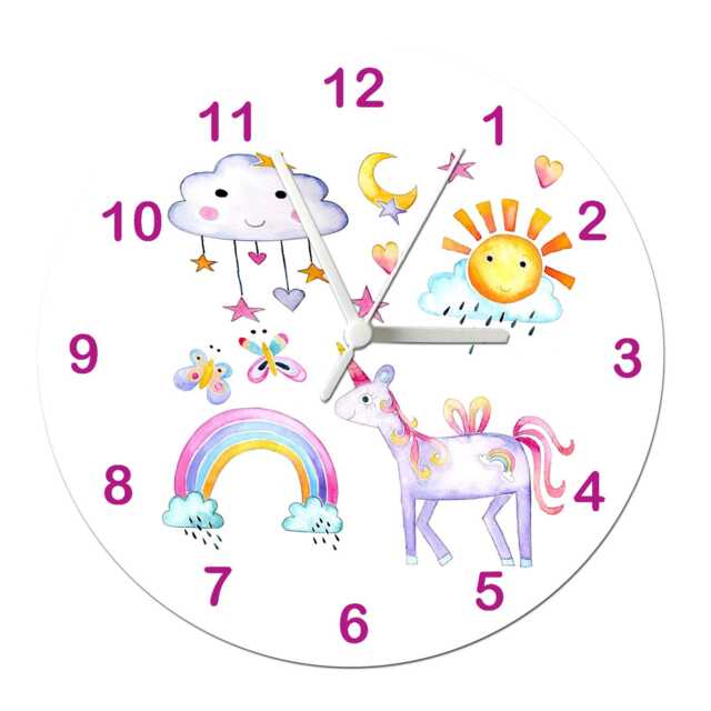 Personalised Girls Nursery Clock - Unicorn Rainbow Bedroom Decor - image 1