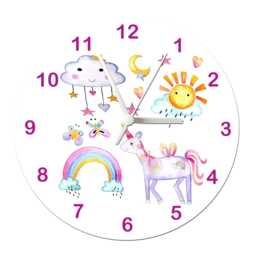 Personalised Girls Nursery Clock - Unicorn Rainbow Bedroom Decor