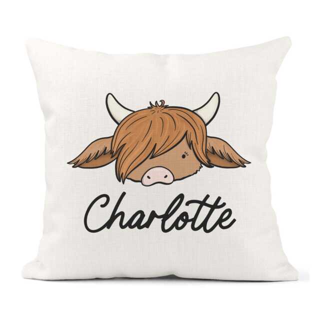 Personalised Highland Cow Cushion - Cute Birthday Gift, Custom Name Present - image 1