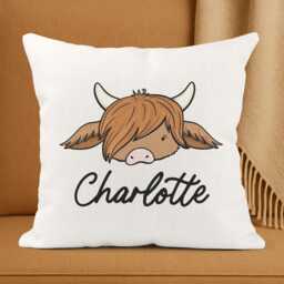 Personalised Highland Cow Cushion - Cute Birthday Gift, Custom Name Present - thumbnail 2