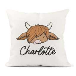 Personalised Highland Cow Cushion - Cute Birthday Gift, Custom Name Present - thumbnail 1