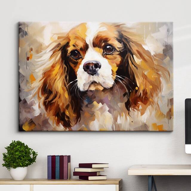 Cavalier King Charles Spaniel Crown Dog Pet Abstract Modern Painting Wall Art, Framed Canvas Poster Print, Home Kitchen Office Room Decor - image 1