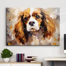 Cavalier King Charles Spaniel Crown Dog Pet Abstract Modern Painting Wall Art, Framed Canvas Poster Print, Home Kitchen Office Room Decor - thumbnail 1