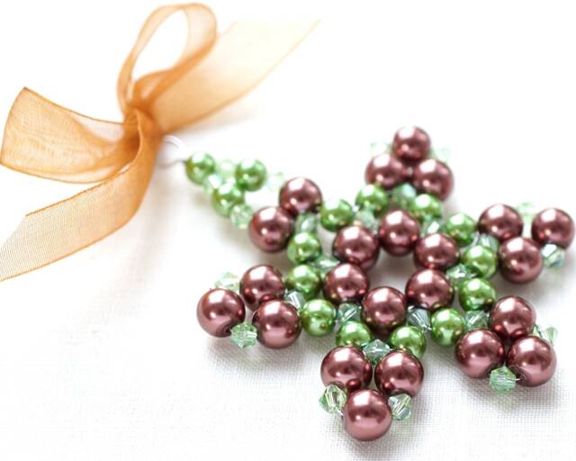 Modern Green Pearl Crystal Snowflake Christmas Tree Ornament Beaded Star Stocking Stuffer Holiday Decoration - image 1