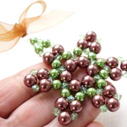 Modern Green Pearl Crystal Snowflake Christmas Tree Ornament Beaded Star Stocking Stuffer Holiday Decoration - thumbnail 2
