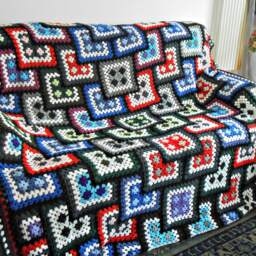 Granny Square Crochet Blanket Made To Order, Hygge Mens Cave Afghan Pure Merino Wool, Double Bed Cover Cottage Chic Gay Wedding Gift - thumbnail 2