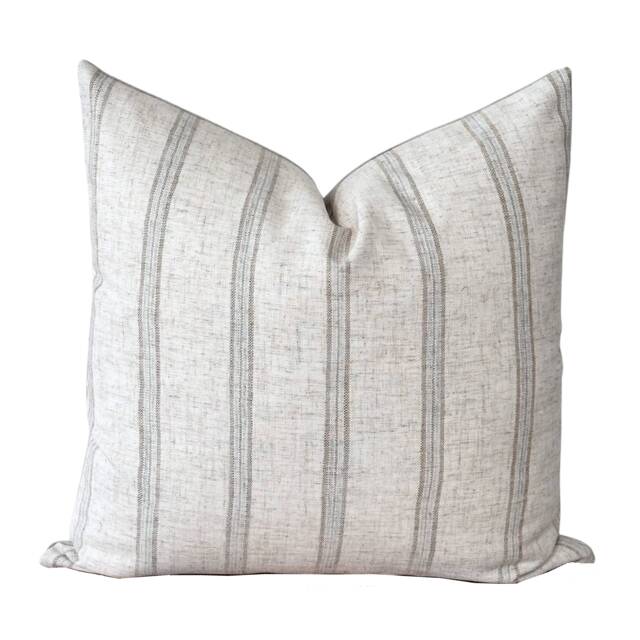 Neutral Stripe Pillow Cover - Beige & Grey Throw Modern Farmhouse Accent Whitney - image 1
