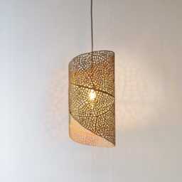 Laser-Cut Birch Wood Pendant Lamp Filigrana Leaf Design - thumbnail 3