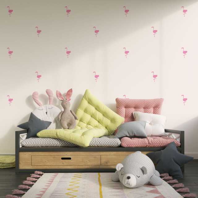 Nursery Wall Decals - Pink Flamingo Stickers Kids Room Decor Removable Vinyl Set Of 40 - image 1