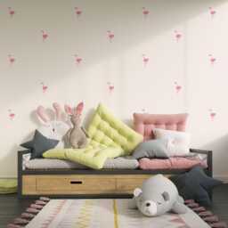 Nursery Wall Decals - Pink Flamingo Stickers Kids Room Decor Removable Vinyl Set Of 40 - thumbnail 1
