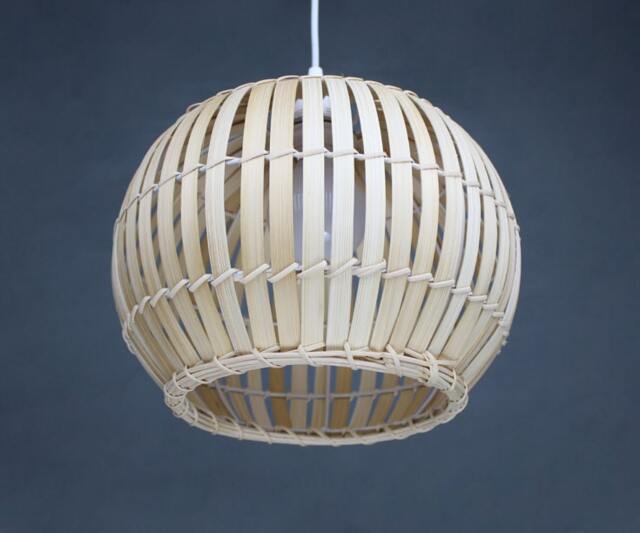 Rustic Bamboo Round Pendant Light - Natural Woven Lamp Shade - image 1