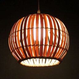 Rustic Bamboo Round Pendant Light - Natural Woven Lamp Shade - thumbnail 2