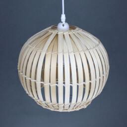 Rustic Bamboo Round Pendant Light - Natural Woven Lamp Shade - thumbnail 3