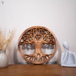 Teak Wood Tree Of Life Wall Art Handcrafted Home Decor - thumbnail 2