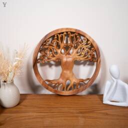 Teak Wood Tree Of Life Wall Art Handcrafted Home Decor - thumbnail 1