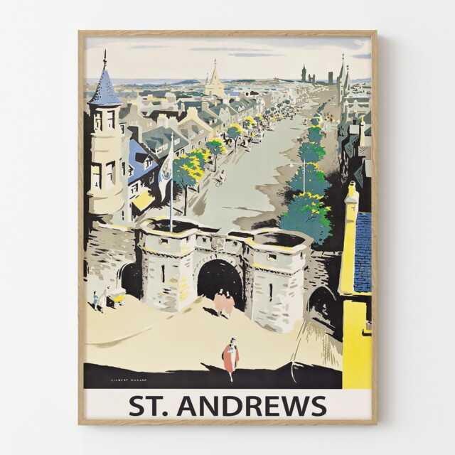 Vintage St Andrews Scotland Travel Poster Historic Town Coastal Wall Art Print - image 1
