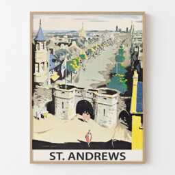 Vintage St Andrews Scotland Travel Poster Historic Town Coastal Wall Art Print - thumbnail 1