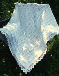 Very On Trend 100% Natural Cotton Knitted Pointelle New Baby Baptizm Christening Blanket in Pure White + Personalised Gift Bag With Name - thumbnail 1
