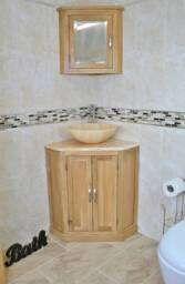 Bathroom Vanity Unit Free Standing Oak Corner Cabinet Golden Onyx Top & Basin 501Bgo25Go