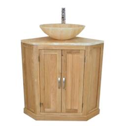 Bathroom Vanity Unit Free Standing Oak Corner Cabinet Golden Onyx Top & Basin 501Bgo25Go - thumbnail 2