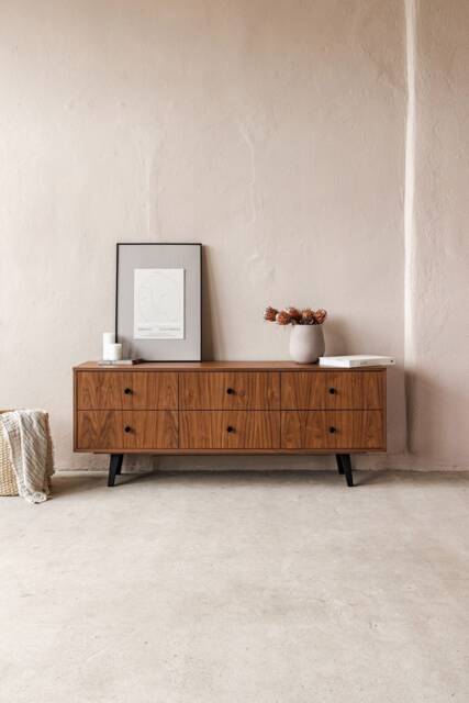 "Mid Century Sideboard, Tv Cabinet, Stand Walnut Veneer 6 Drawers ""Crown" - image 1