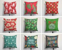 Green Red Christmas Pillow Cover/Glass Tree Cushion Cover/Winter Deer Top/Merry , Gift For Her Cover - thumbnail 1
