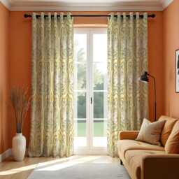 Art Nouveau Floral Curtains, Classic Style Decorative Drapes in Soft Pastel Green & Yellow Tones, Custom Made To Measure Window Panels