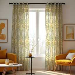 Art Nouveau Floral Curtains, Classic Style Decorative Drapes in Soft Pastel Green & Yellow Tones, Custom Made To Measure Window Panels - thumbnail 4